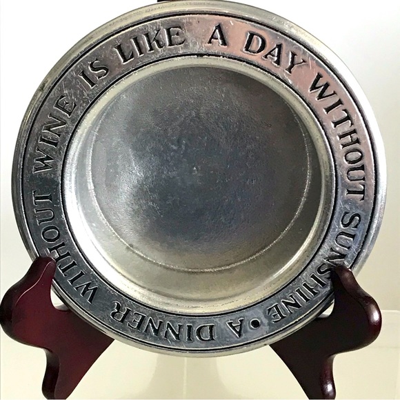 WILTON ARMETALE Wine Coaster -Dinner Without Wine Is Like A Day Without Sunshine - Picture 1 of 13
